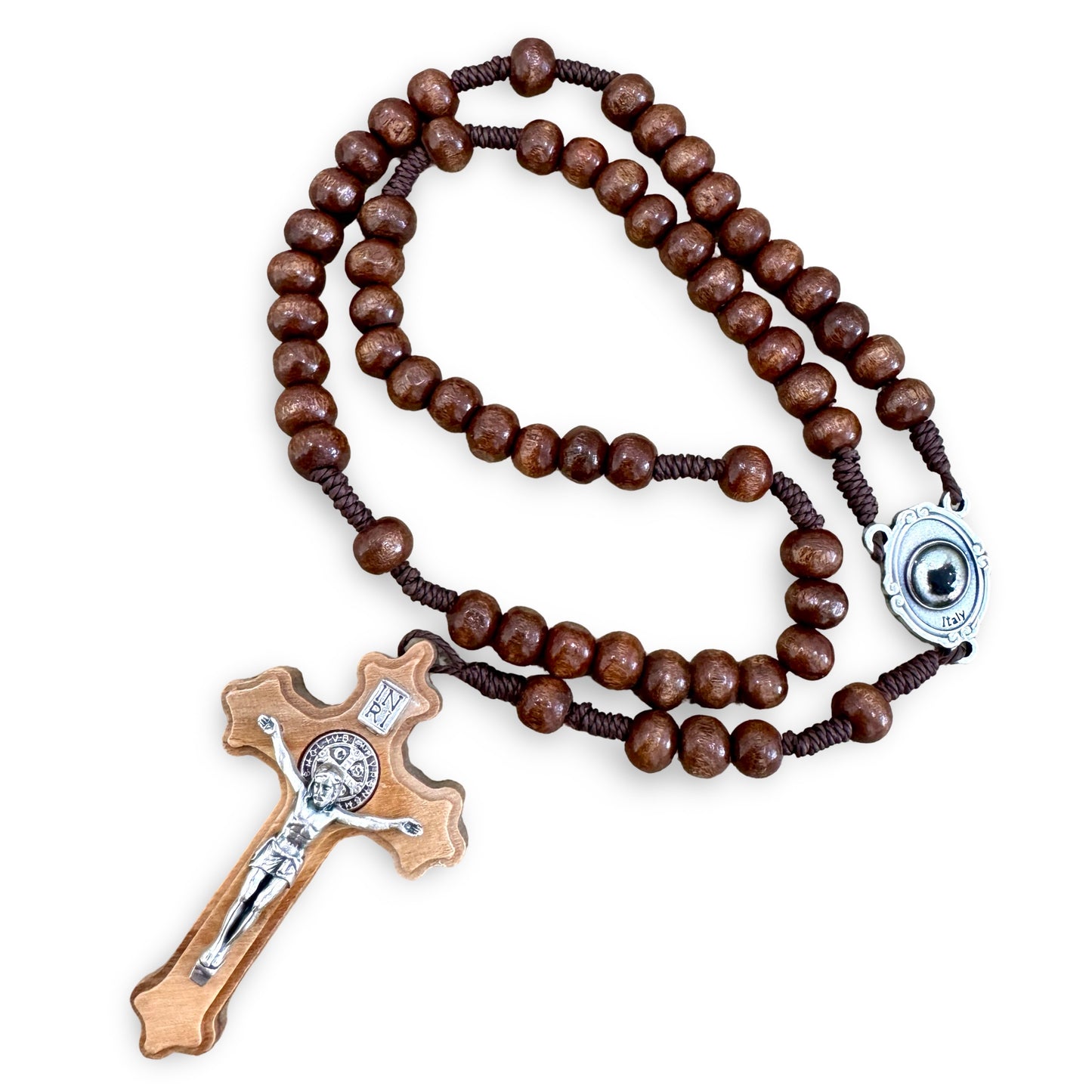 Embellished Padre Pio Wooden Rosary with Relic