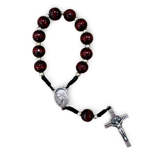 Wood Burgundy Queen of Peace Rosary
