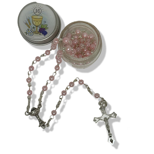 Eucharistic Lourdes Rosary in Glass Case