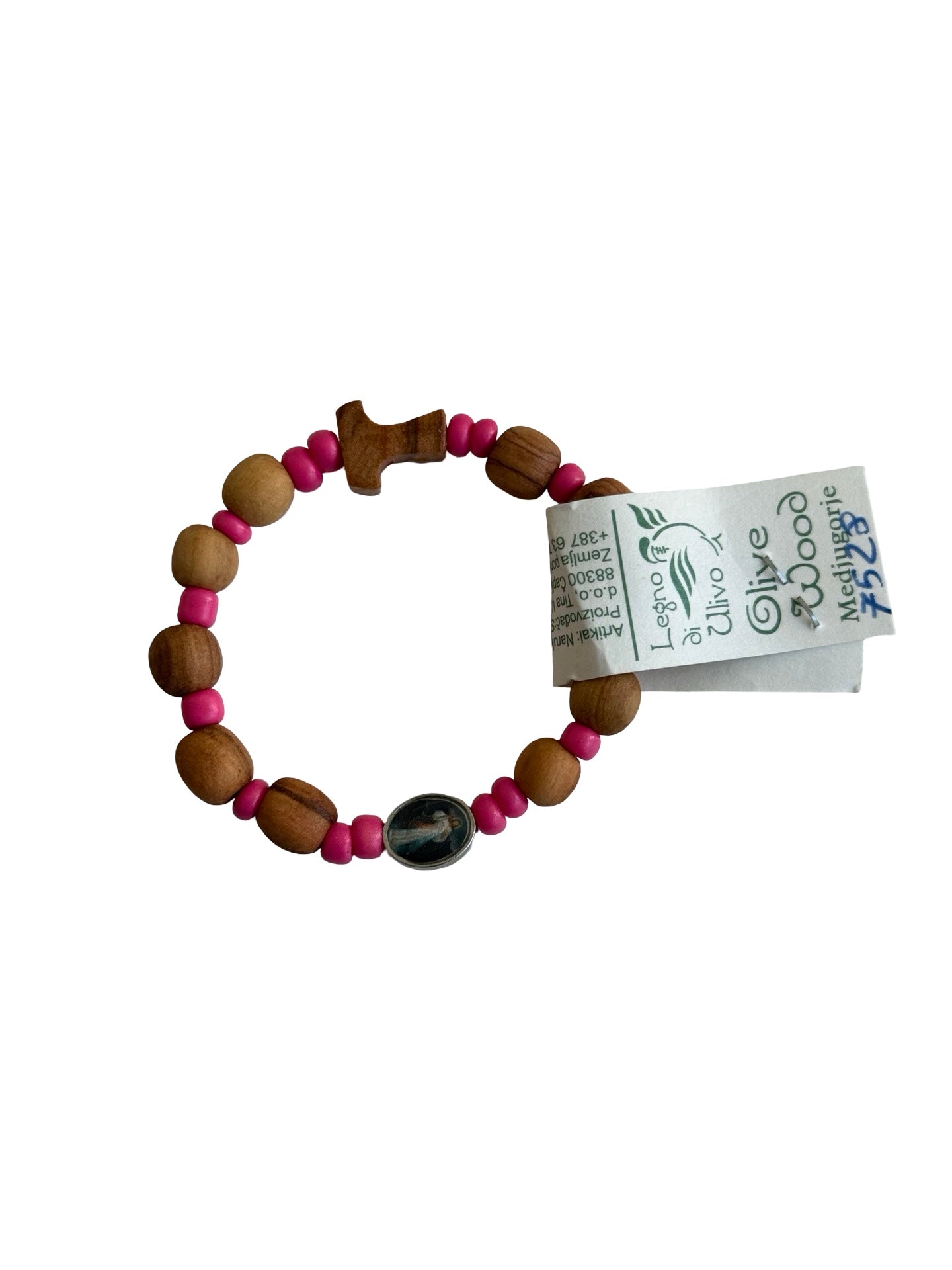 Queen of Peace Stretch Bracelet With Colored and Olive Wood Beads