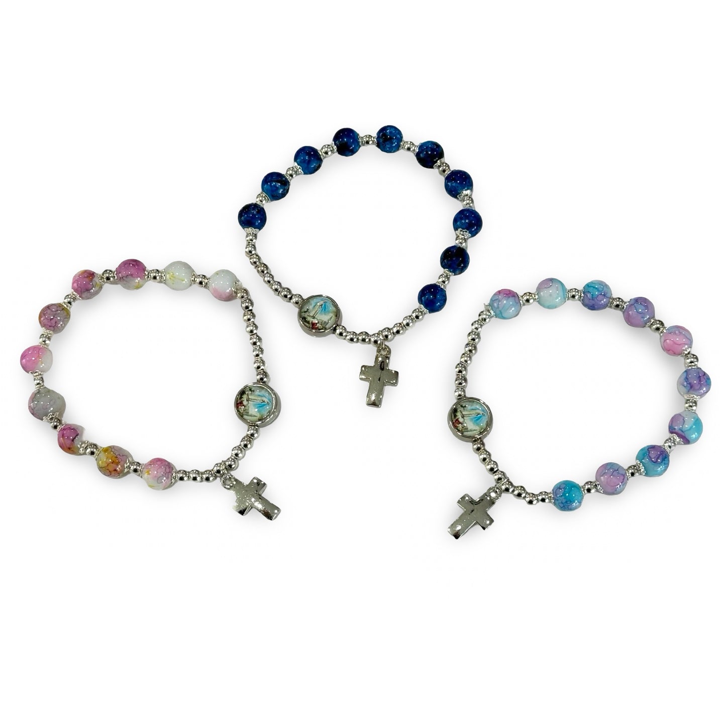 Large Marble Fatima Rosary Bracelet of Assorted Colors