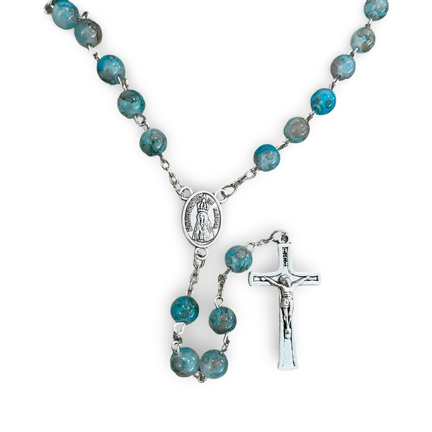 Long Marble Fatima Rosary with Soil