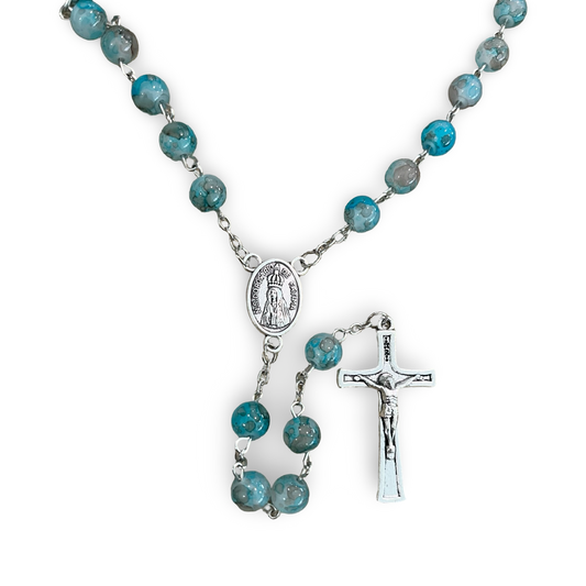 Long Marble Fatima Rosary with Soil
