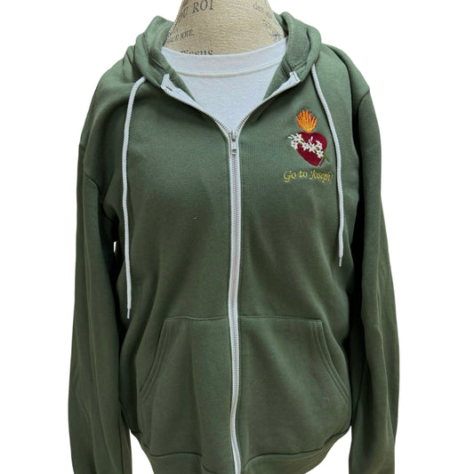 "Go to Joseph" Embroidered Zip-up Sweater by SCTJM