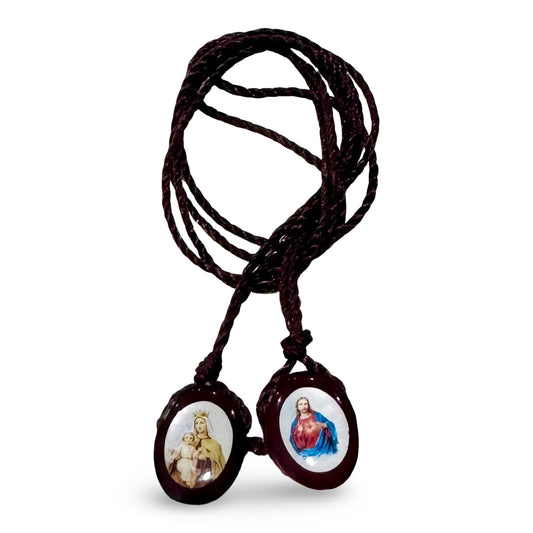 Burgundy Our Lady of Mount Carmel and Sacred Heart Scapular