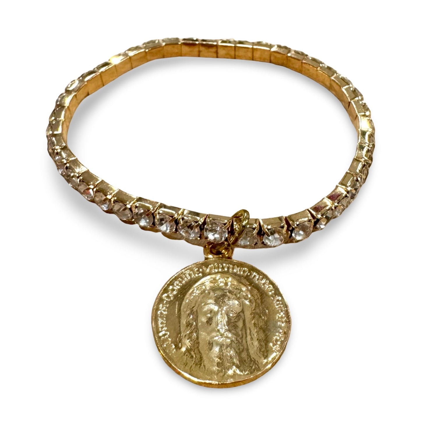 Gold Face of Jesus Rhinestone Bracelet