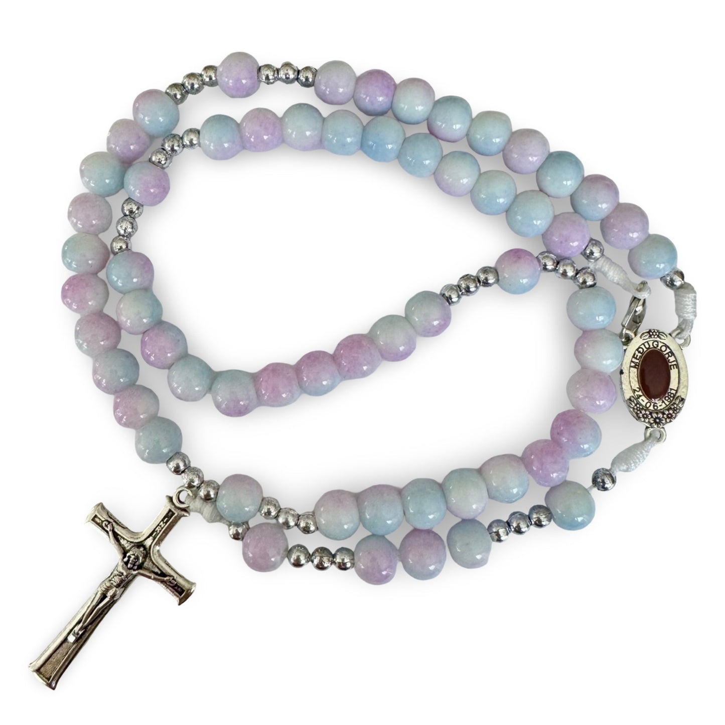 Large Queen of Peace Marble Rosary of Assorted Colors with Soil