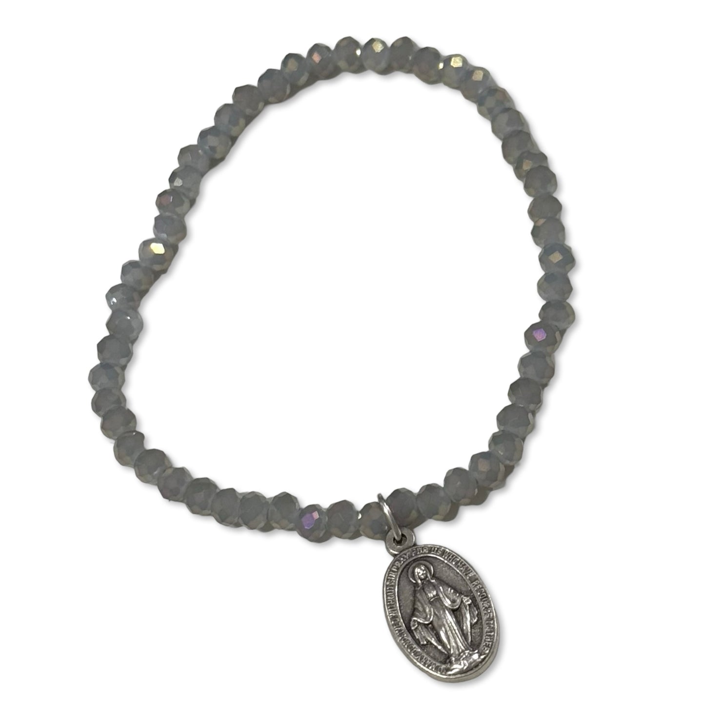 Colored Stretchy Crystal Bracelet with Miraculous Medal of Assorted Colors