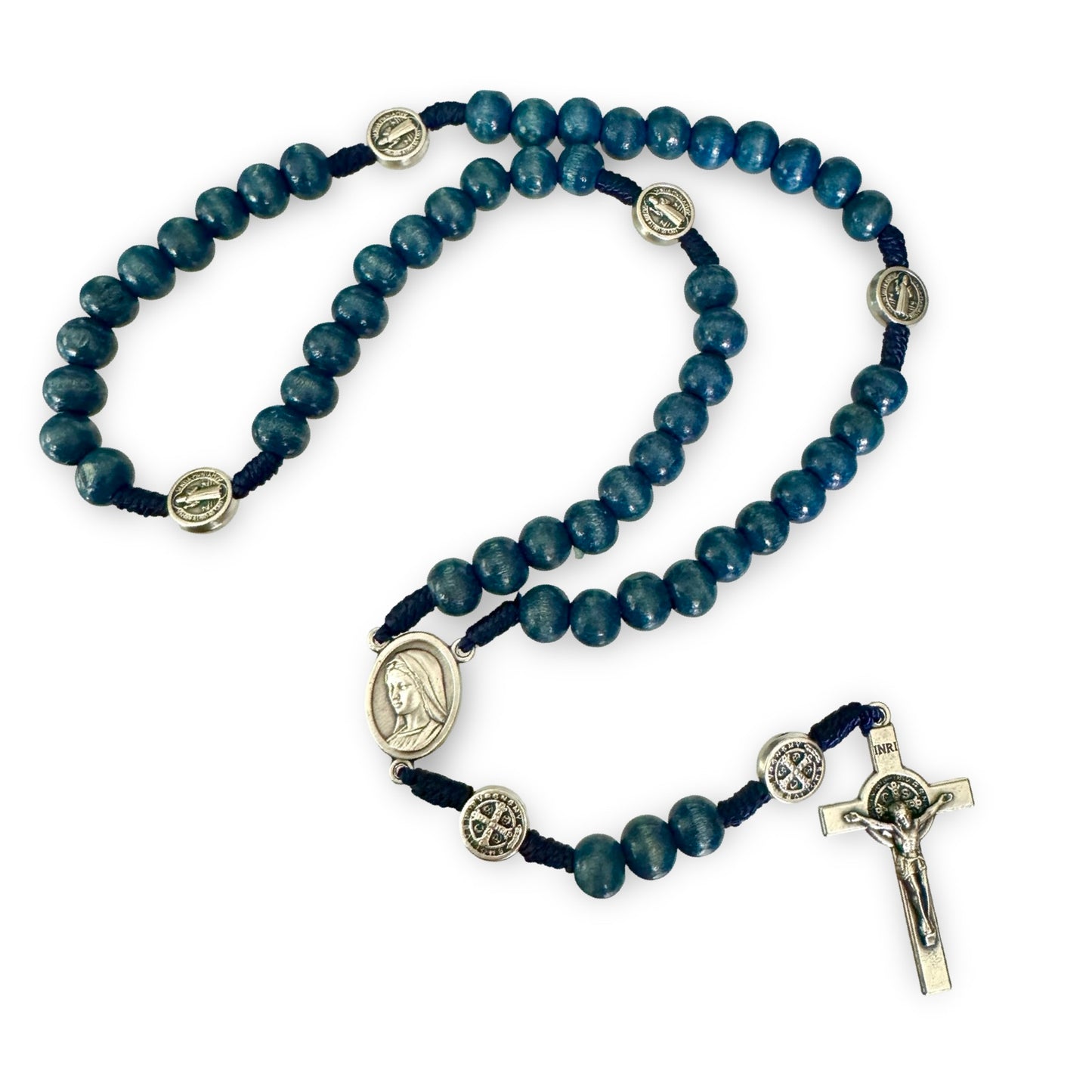 Wooden Our Lady Queen of Peace Rosary with St. Benedict Medal Accents