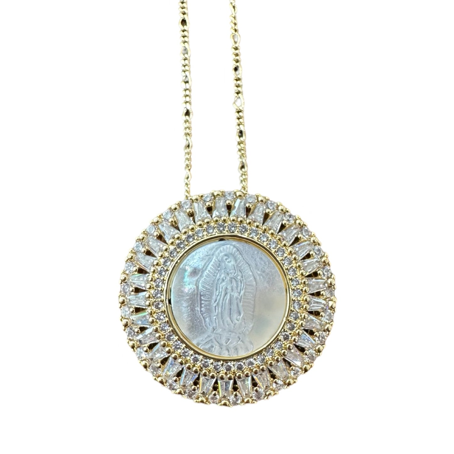 Our Lady of Guadalupe Necklace - Round Mother of Pearl