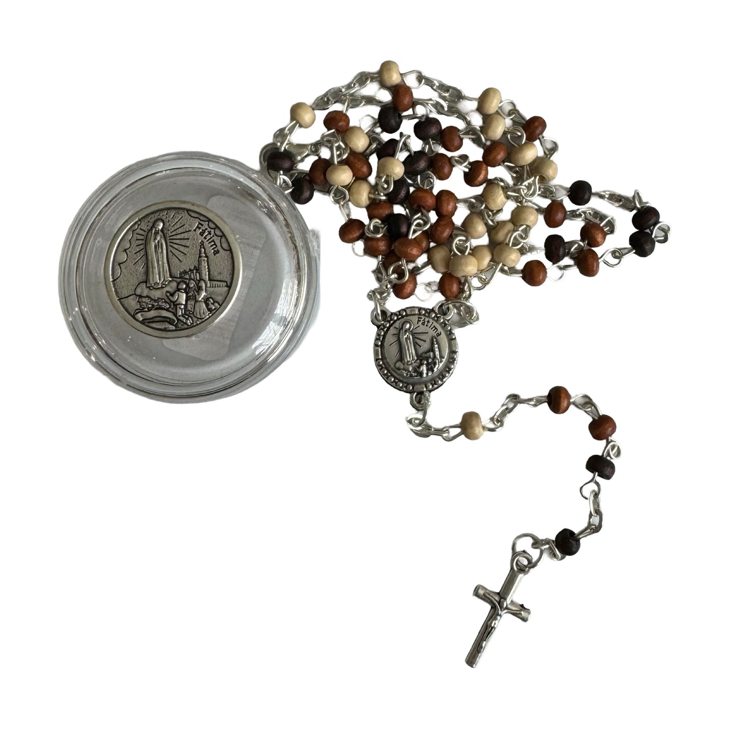 Small Wood Fatima Rosary with Case