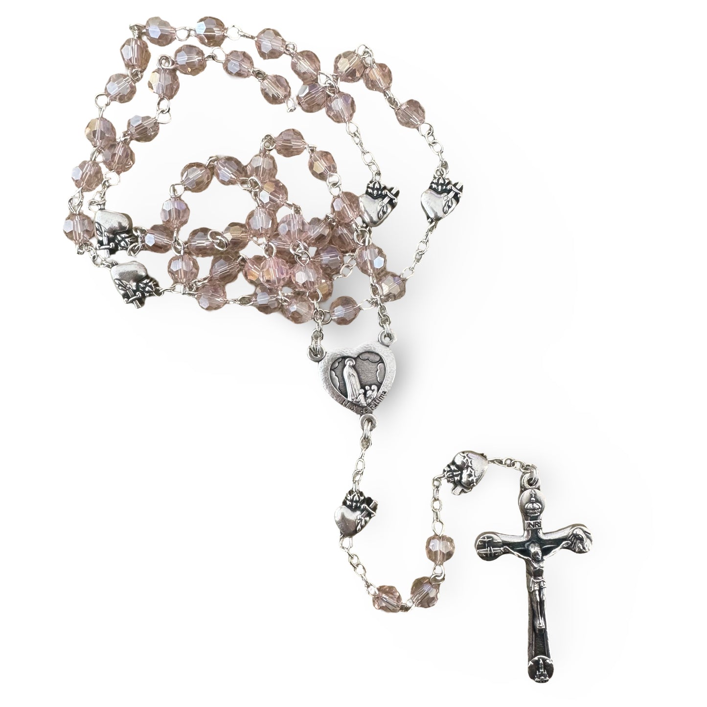 Crystal Fatima Rosary with the Pierced Hearts