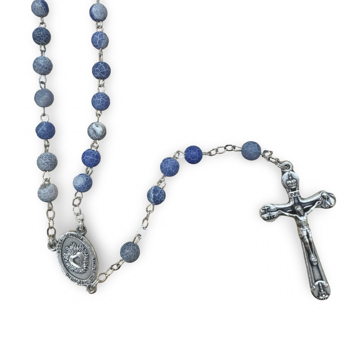 Fatima and Sacred Heart Rosary with Frosted Crackle Beads of Assorted Colors