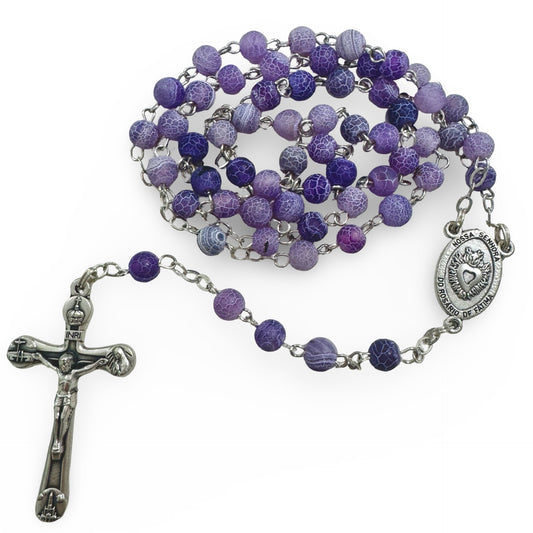 Purple Fatima Rosary with Frosted Crackle Beads