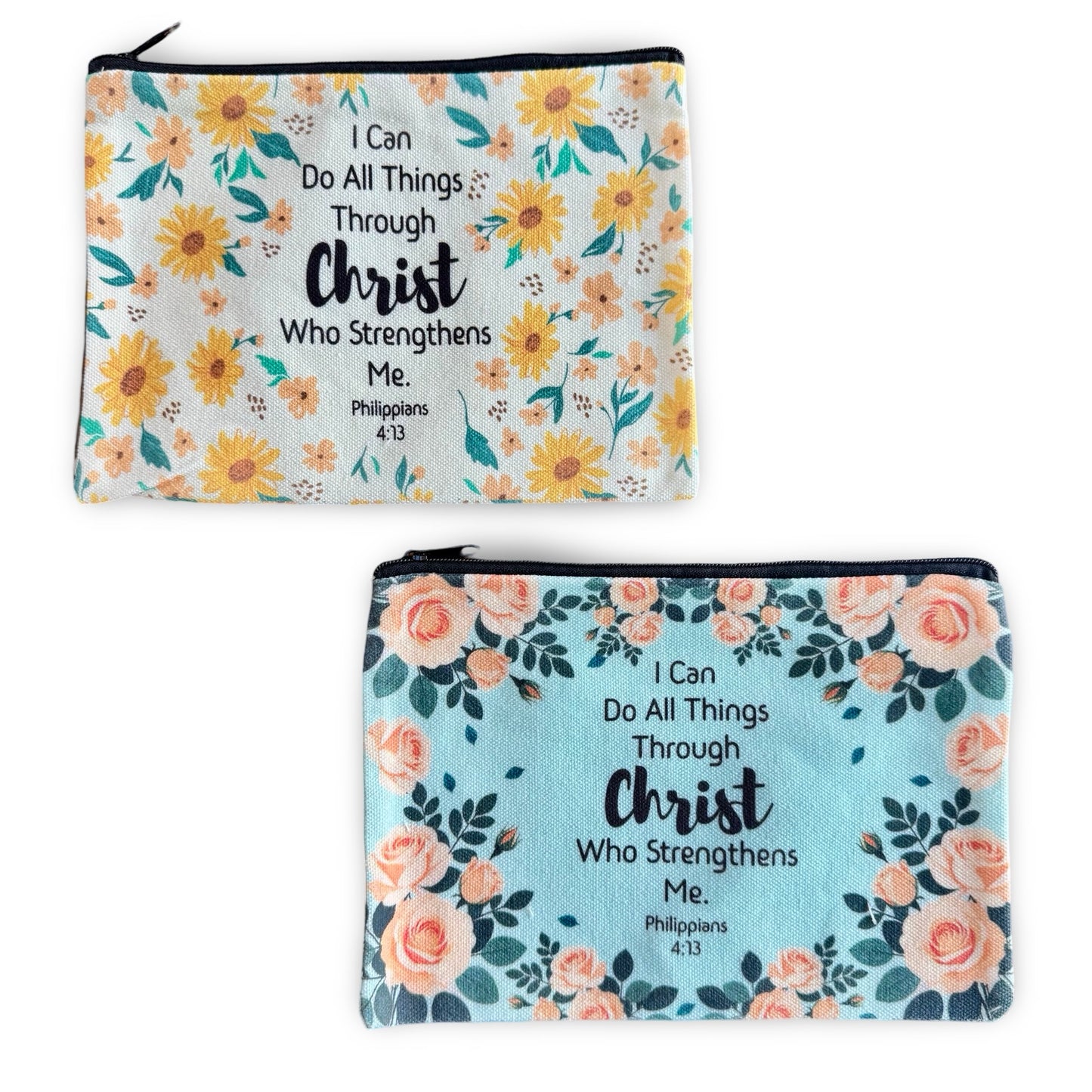 Colorful Bible Verse Zipper Pouches of Assorted Designs