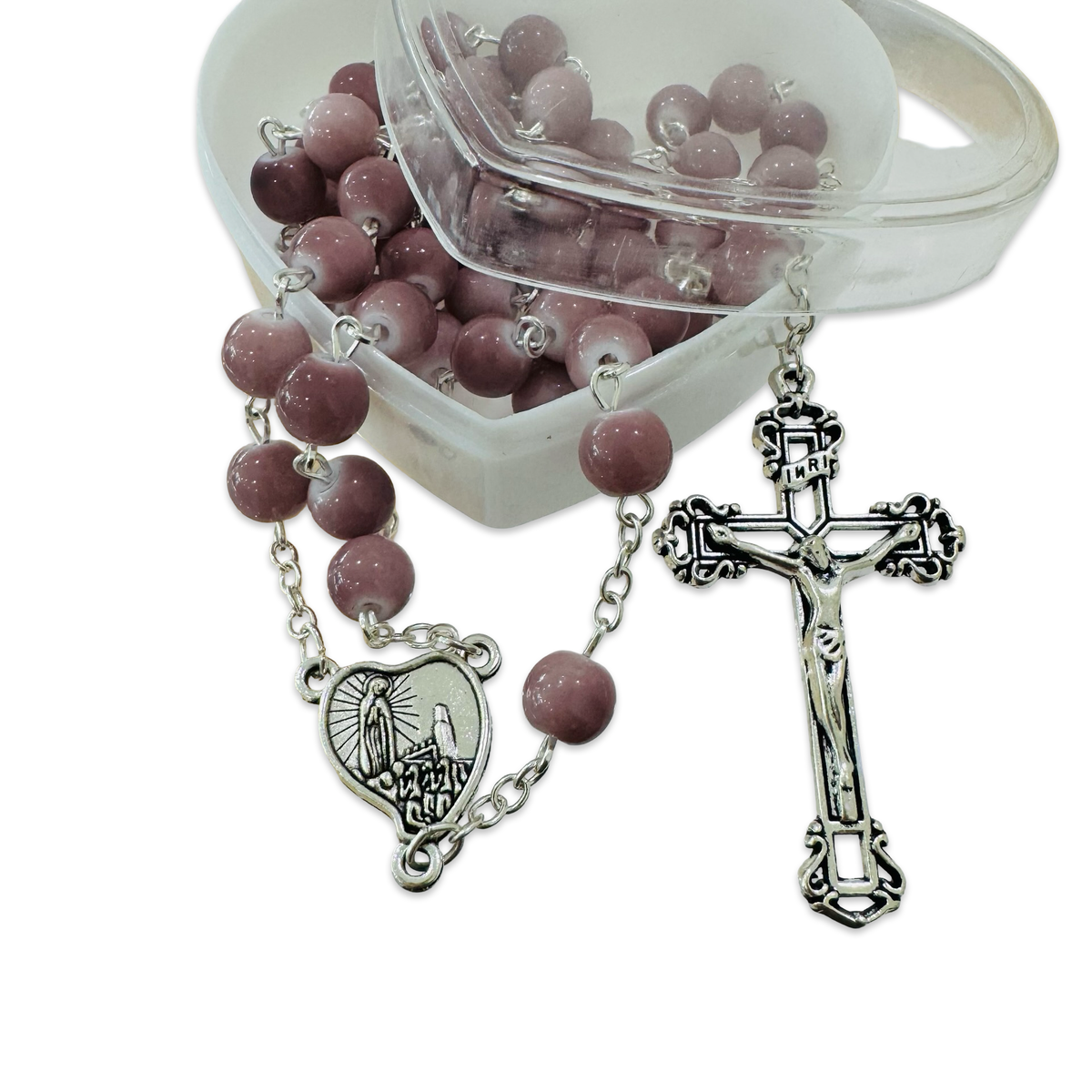 Marble Fatima Rosary With Heart-Shaped Case