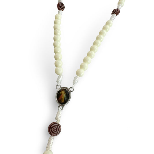 White Queen of Peace Rosary with Rose Accents