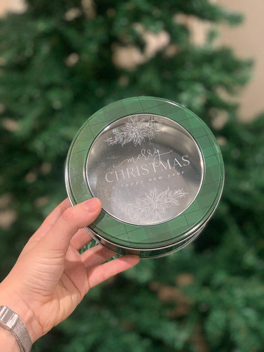 Green Circular Merry Christmas Tin