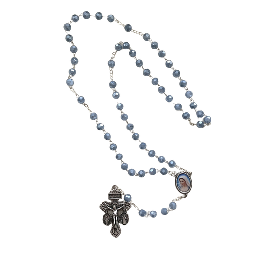 Crystal Queen of Peace Rosary with Pardon Crucifix