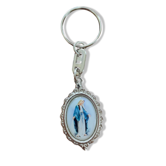 Colored Oval Miraculous Medal Keychain