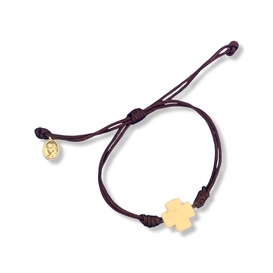 Cord Bracelet with Square Stone Cross of Assorted Colors