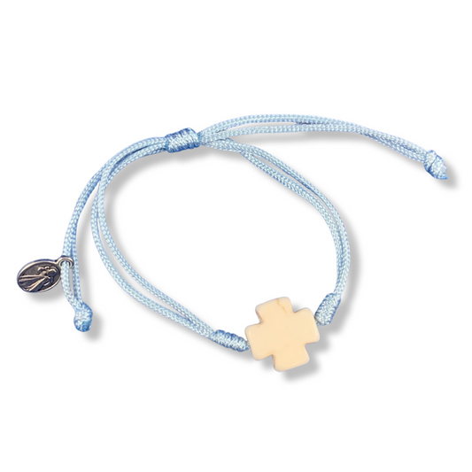 Cord Bracelet with Square Stone Cross of Assorted Colors