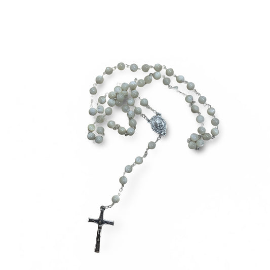 Cream Pearl Padre Pio Rosary with Relic