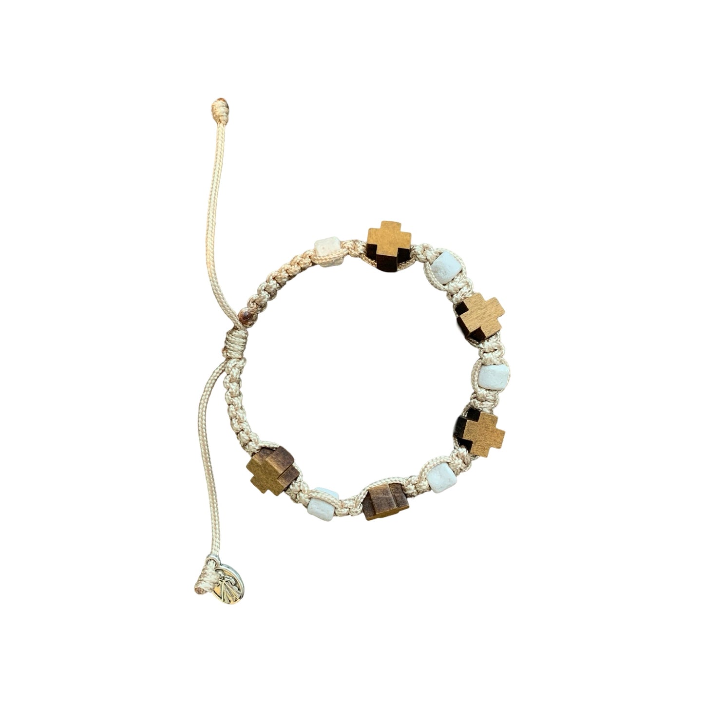 Stone and Small Wooden Crosses Braided Cord Bracelet