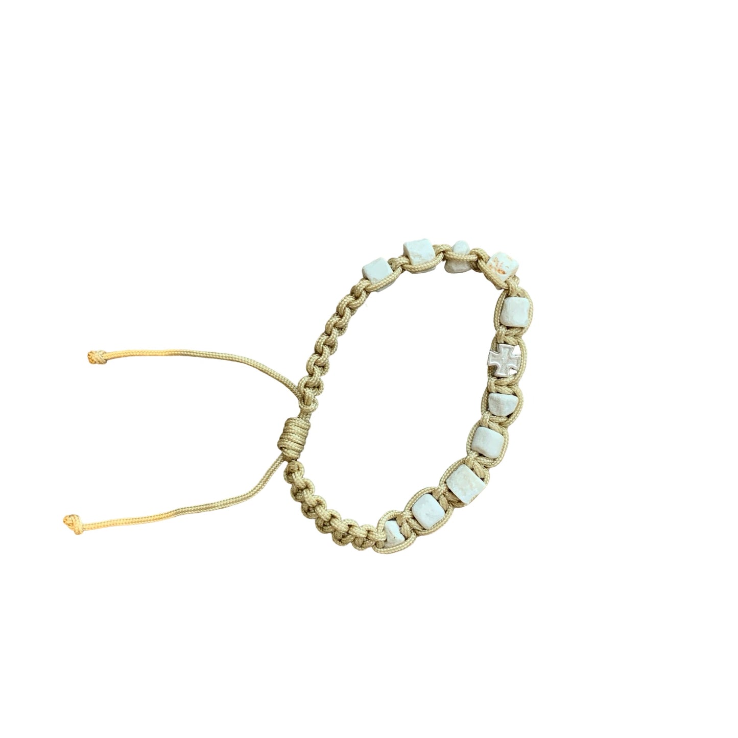 Stone Bead with Metal Cross Decade Rosary Bracelet of Assorted Colors