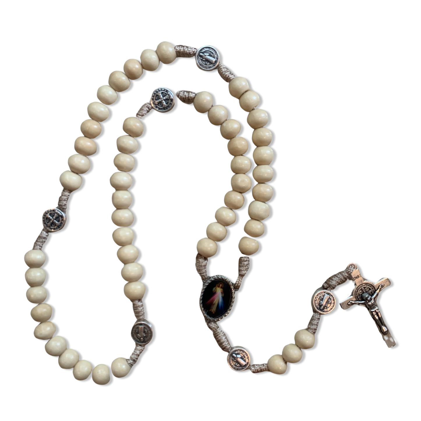 Beige Wood Bead St. Benedict Rosary