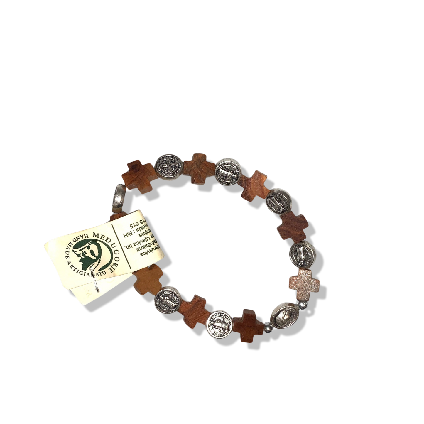Cross Olive Wood and St. Benedict Decade Rosary Bracelet