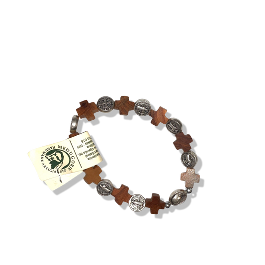 Olive Wood Crosses and St. Benedict Decade Rosary Bracelet