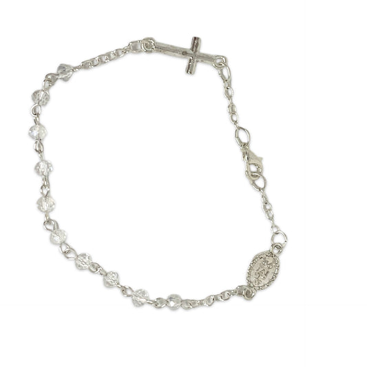Crystal Rosary Decade Bracelet with Miraculous Medal and Crucifix