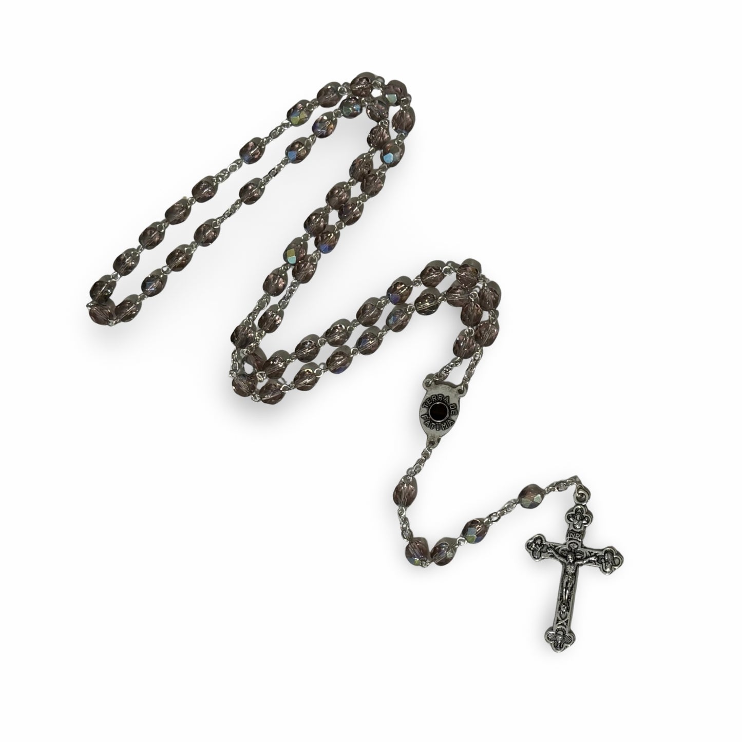Crystal Fatima Rosary with Soil