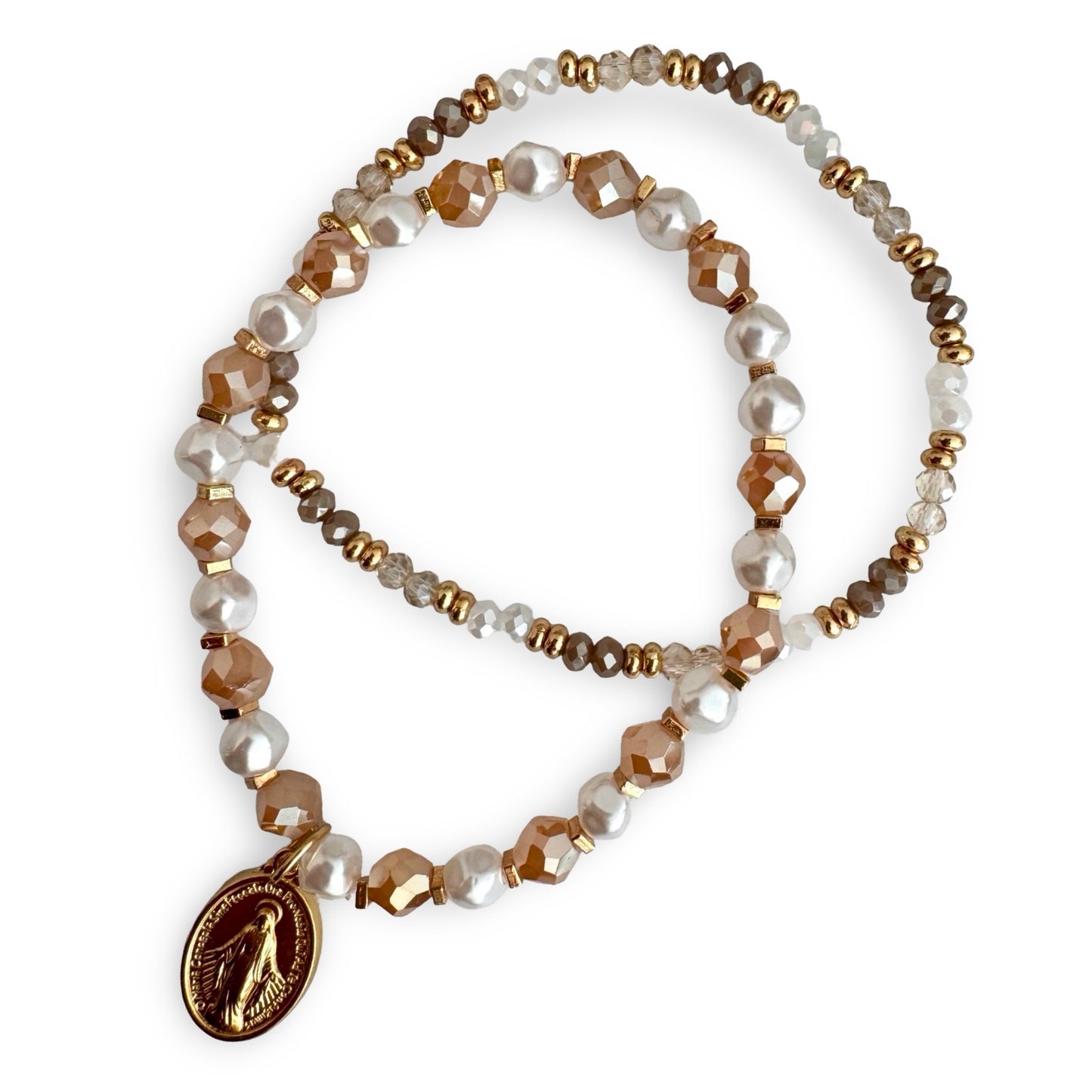Miraculous Medal Multicolored Pearl Bracelet Set