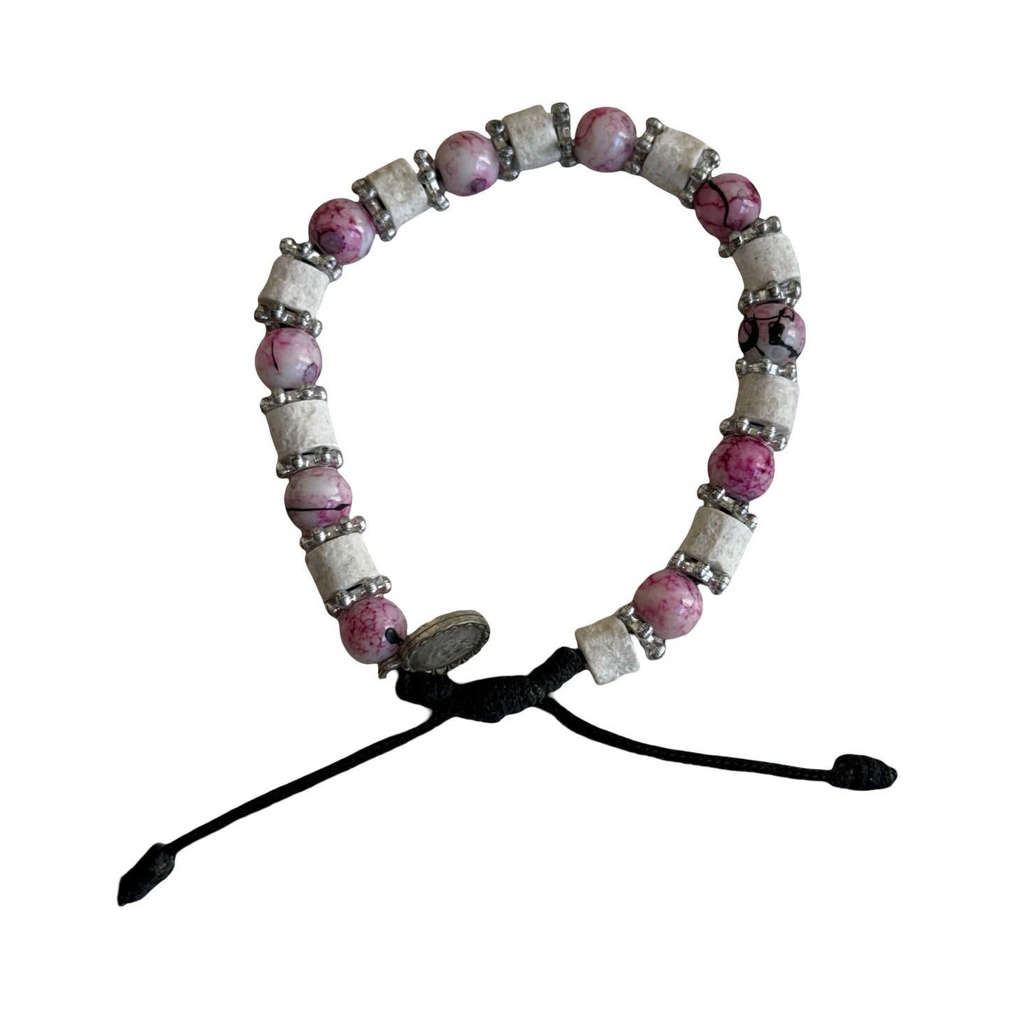 Queen of Peace Marble Bead and Stone Cord Bracelet