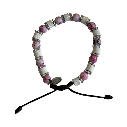 Queen of Peace Marble Bead and Stone Cord Bracelet