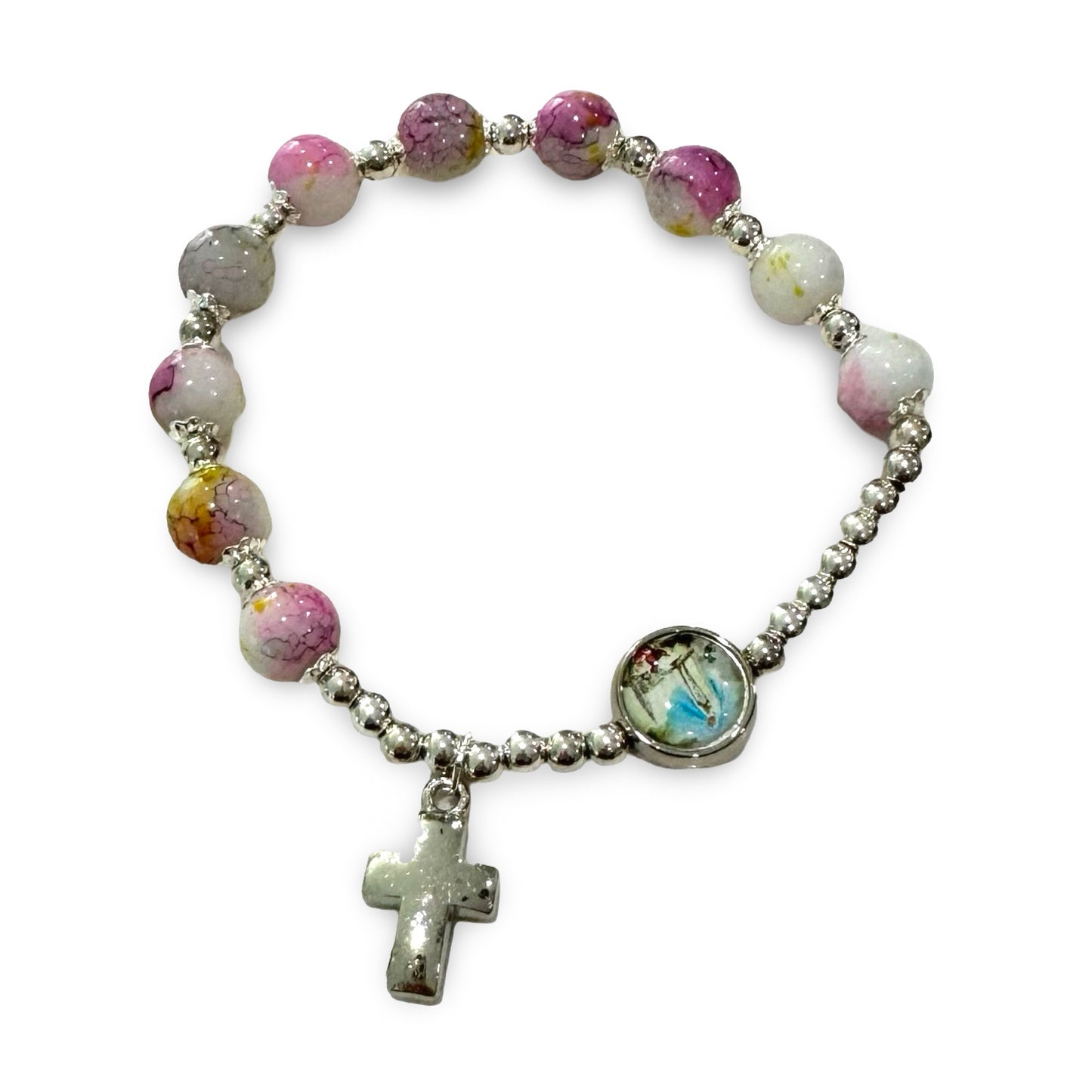 Large Marble Fatima Rosary Bracelet of Assorted Colors