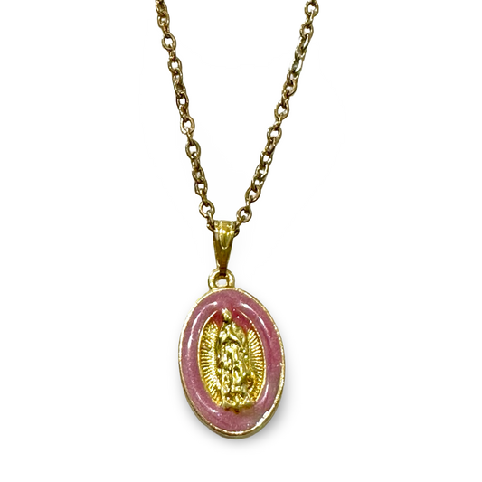 Gold Our Lady of Guadalupe Necklace with Colored Border