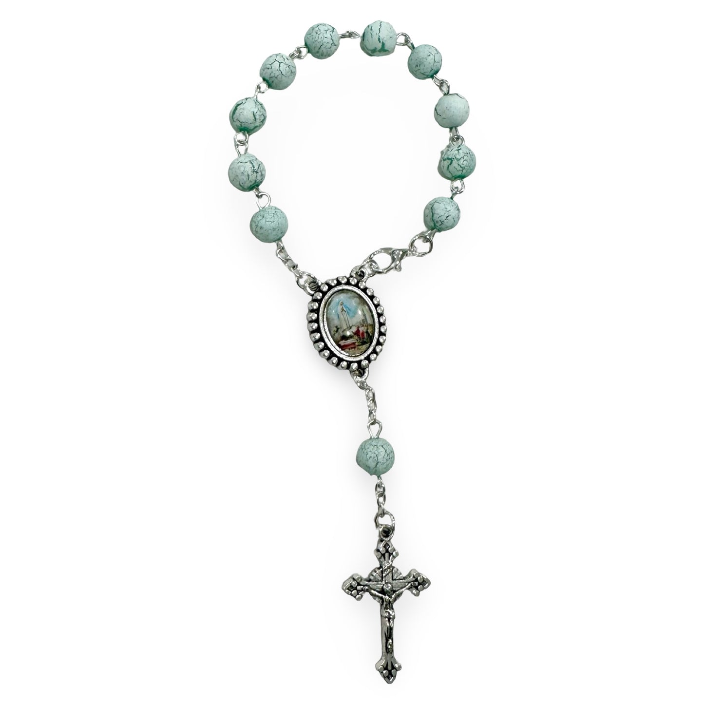 Fatima Decade Rosary with Frosted Crackle Beads and Clasp