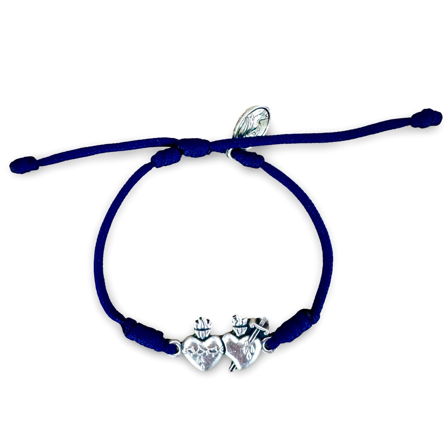 Two Hearts Medal Cord bracelet with Medal of Our Lady