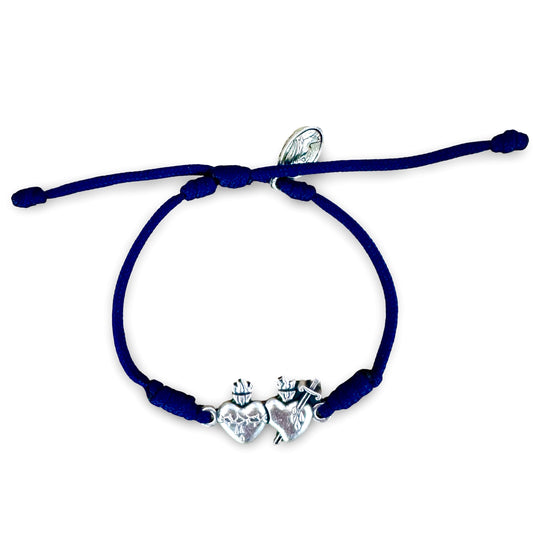 Two Hearts Medal Cord bracelet with Medal of Our Lady