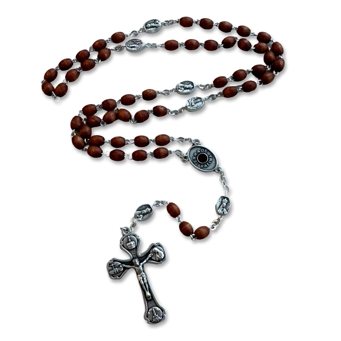 Brown Wood Rosary with Soil from Fatima