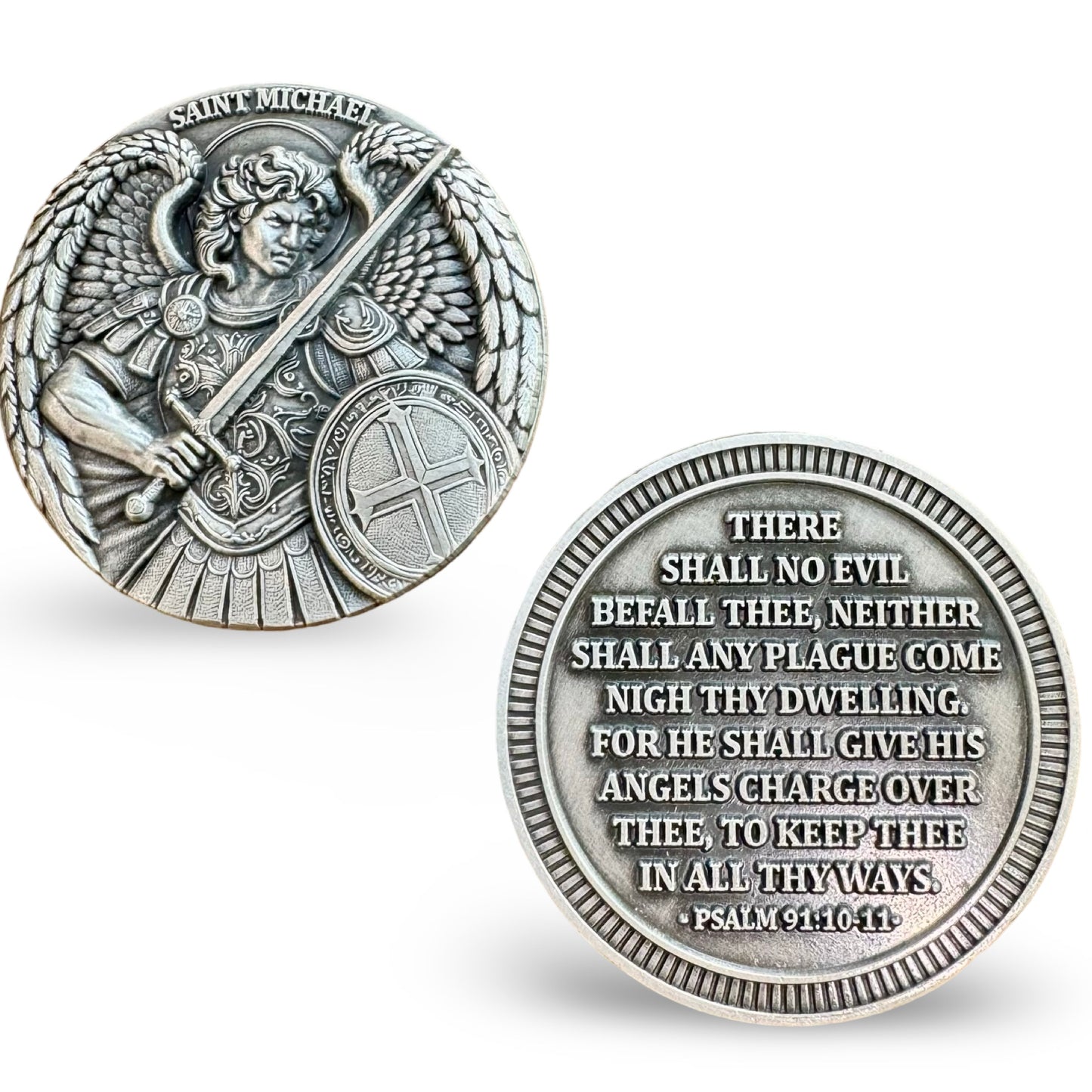 St. Michael SIlver Coin with Psalm 91:10-11