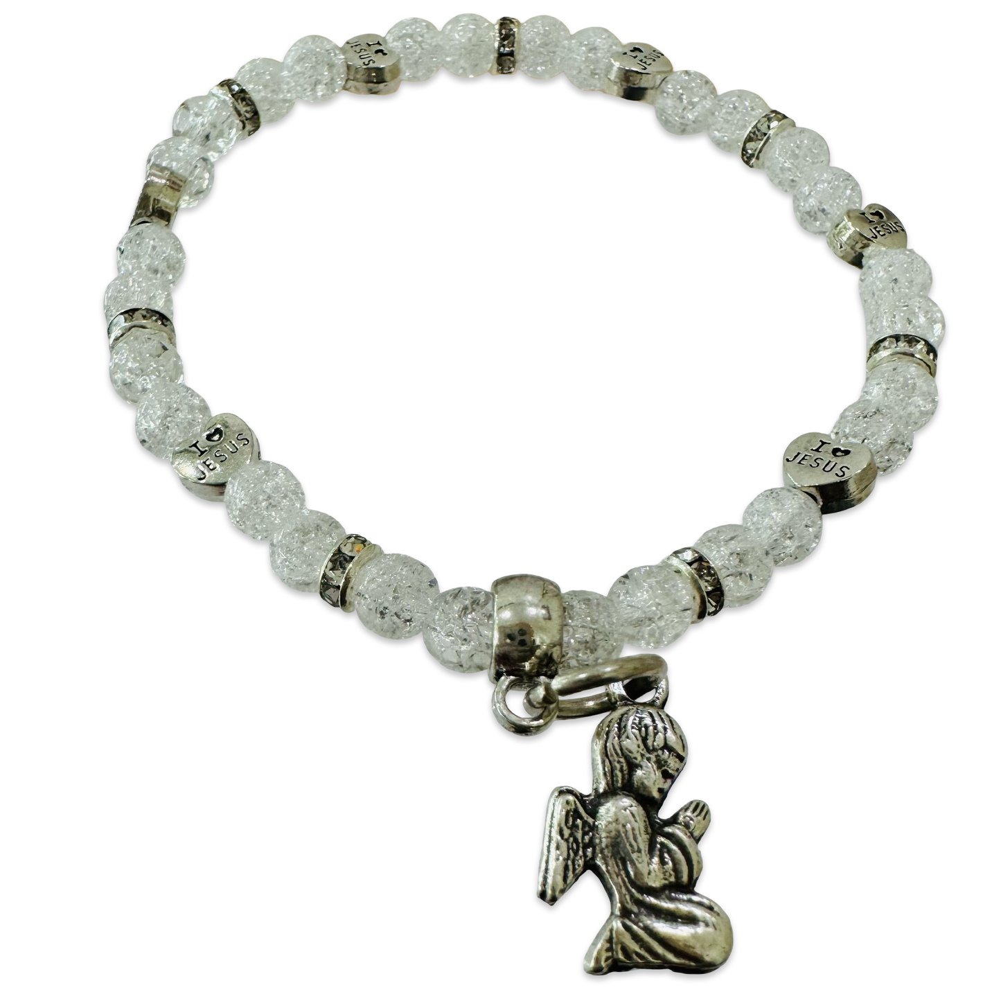 Crystal and Silver Guardian Angel Baby Bracelet in Case