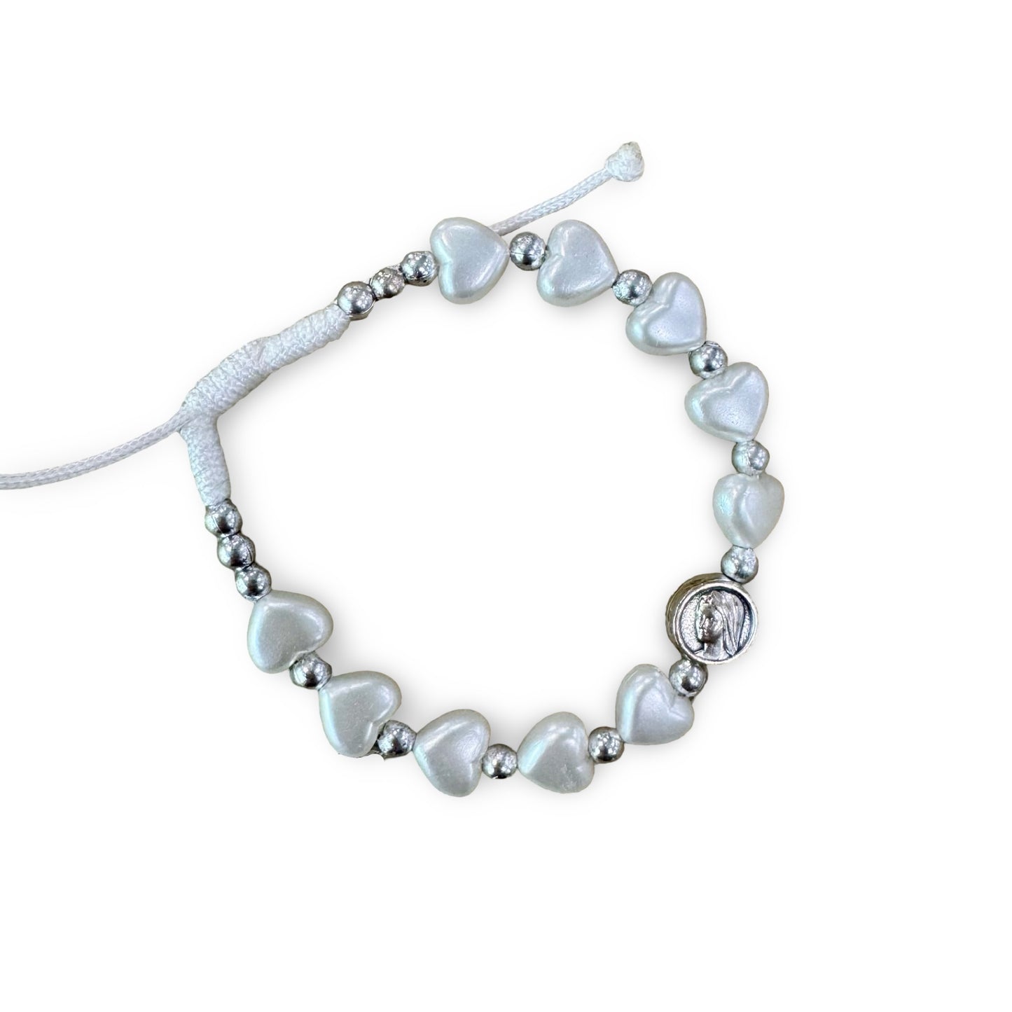 Pearl Heart-Shaped Queen of Peace Cord Bracelet