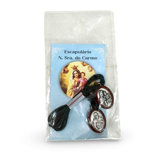 Wooden Brown Scapular with Oval Metal Images