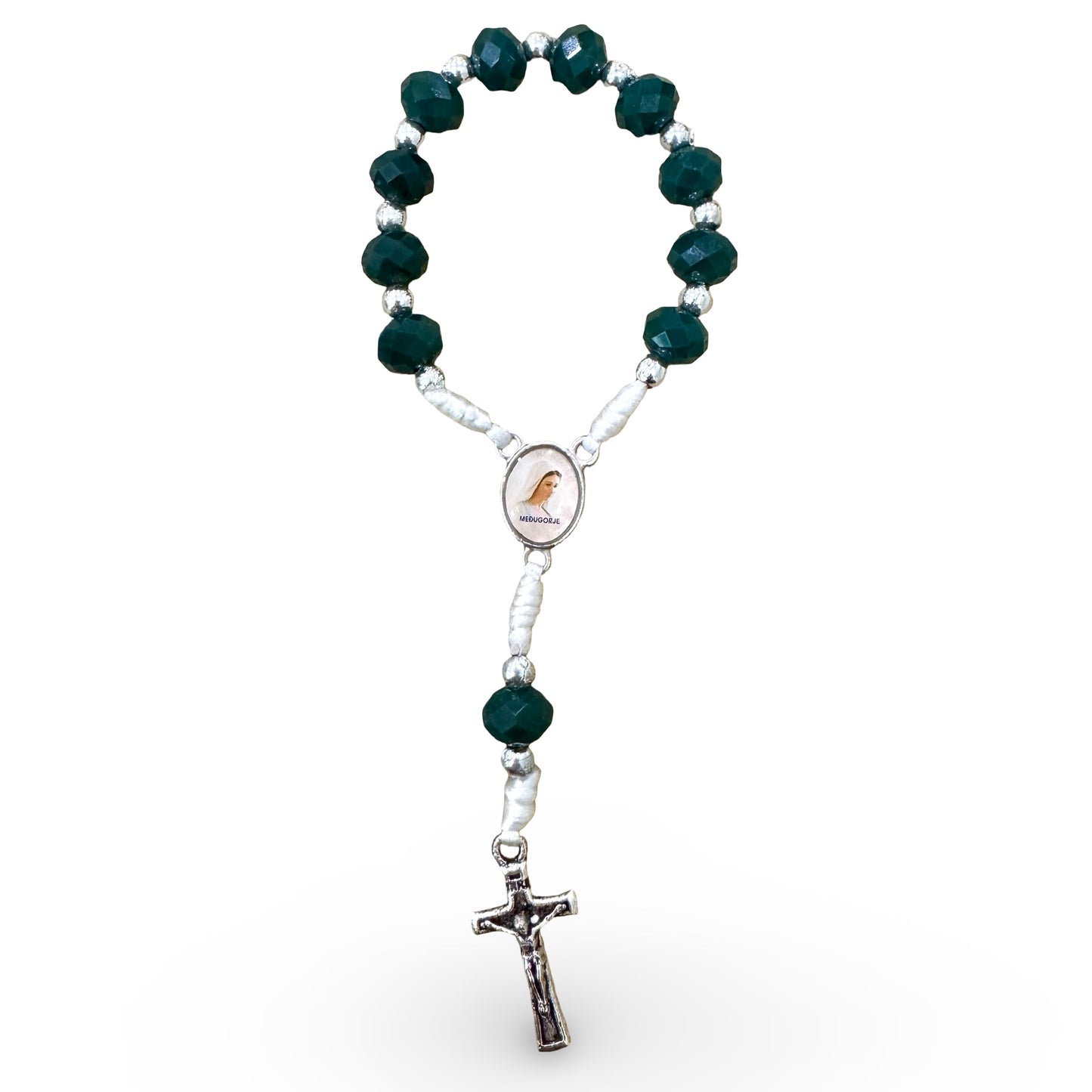 Emerald Green Faceted Queen of Peace Decade Rosary