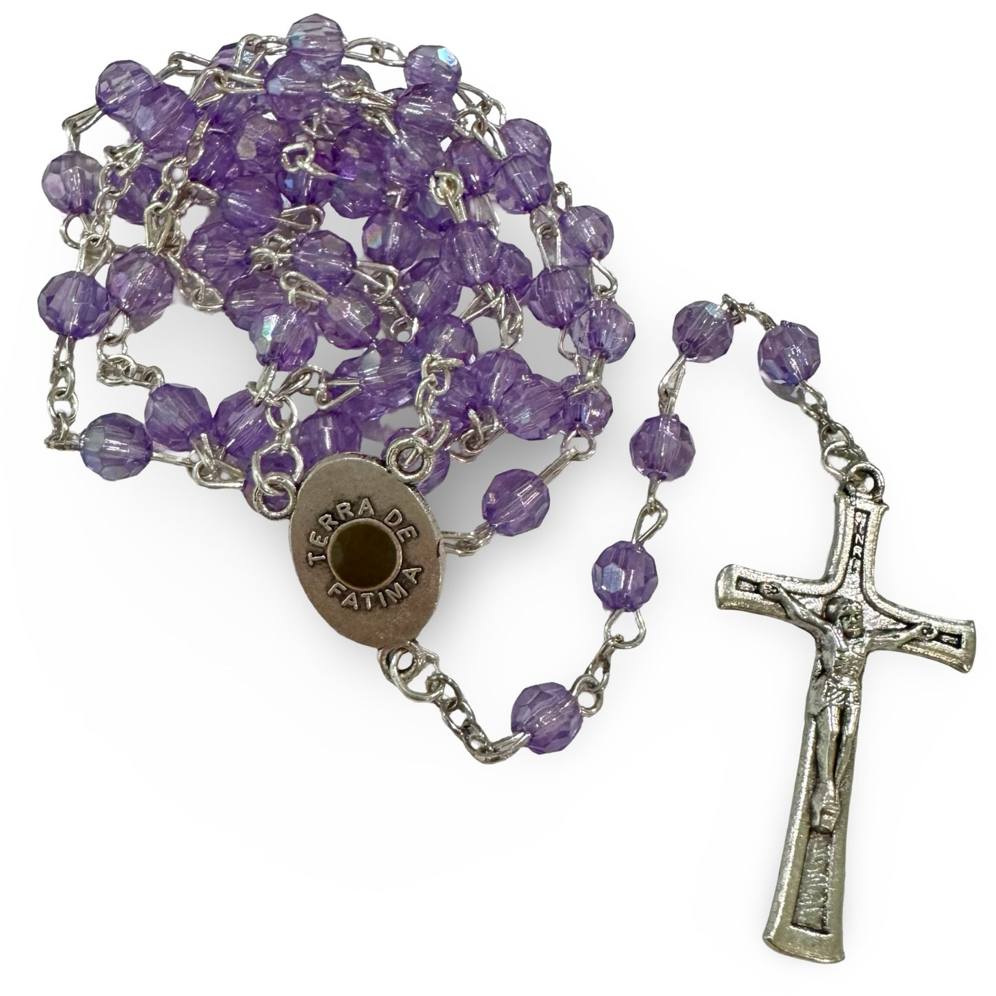 Purple Crystal Rosary with Soil from Fatima