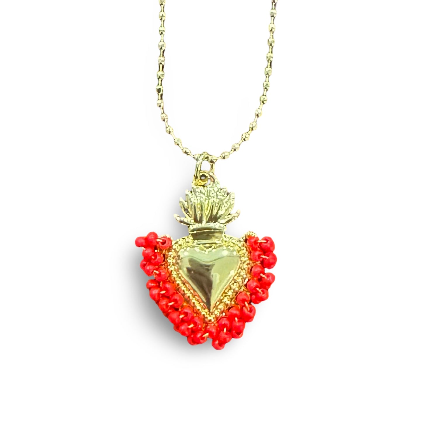 Gold Heart Necklace with Beaded Accents